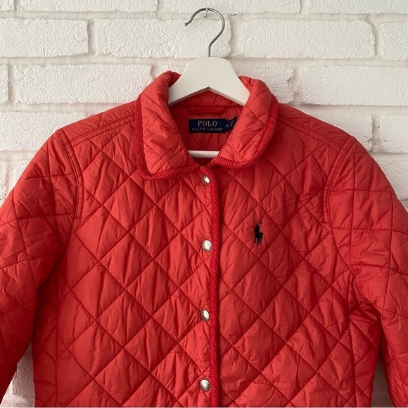Polo Ralph Lauren Red Quilted Barn Jacket Coat Button Collar Womens Size Medium - Picture 2 of 11